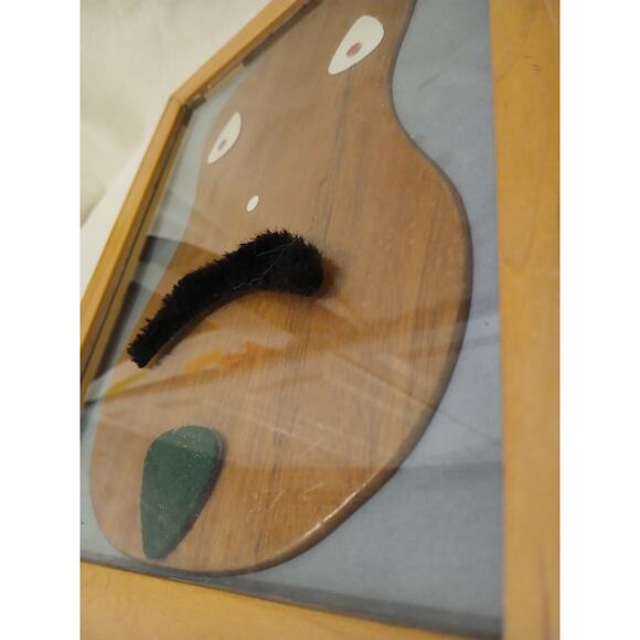 Art 3D Wood Guitar Mustache Man Signed Artist Wooden Frame Wall Hang Whimsical - Picture 3 of 6